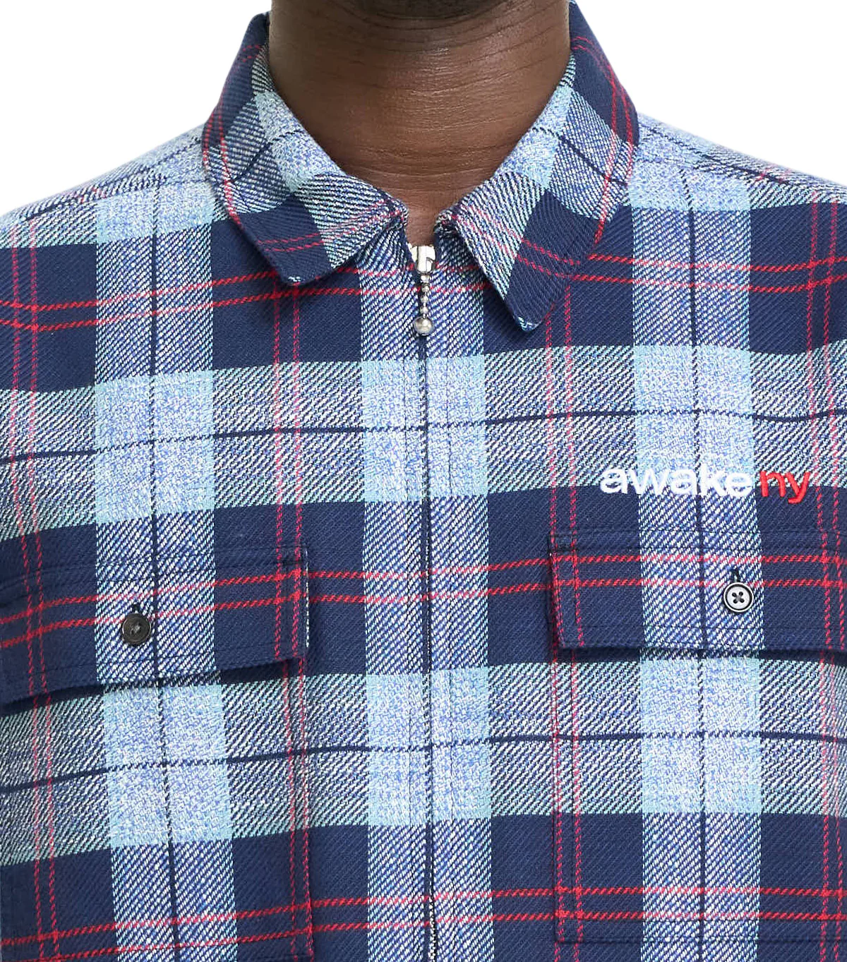 Awake NY Flannel Zip Shirt Blue - Image 4