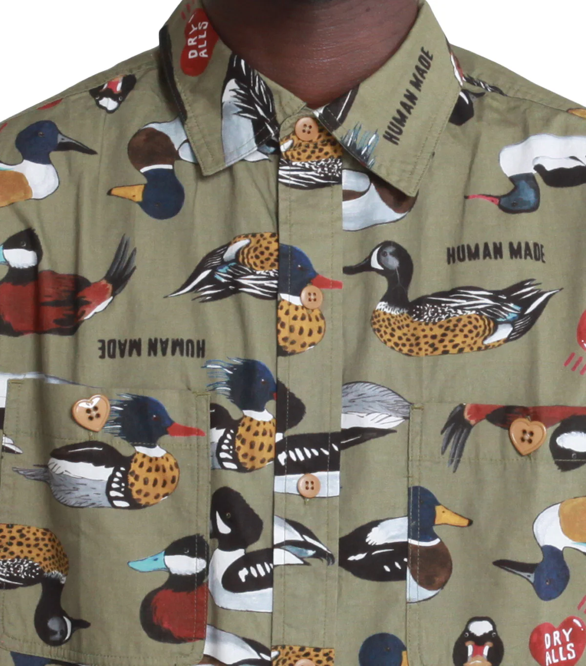 Human Made Duck Short Sleeve Shirt Olive - Image 4