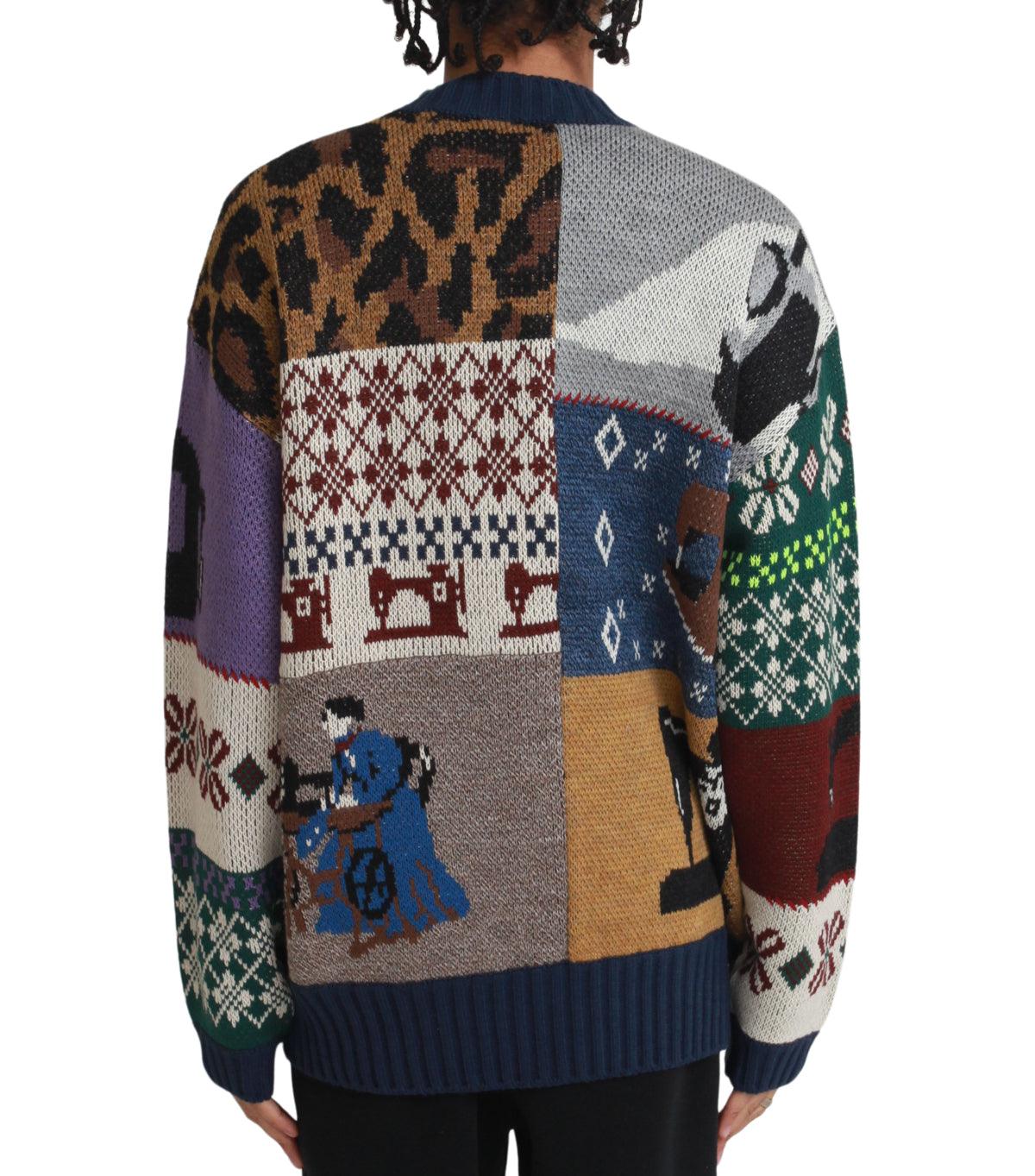 Kapital 5G Wool Kurogane Mishin Patchwork Crew Sweater Navy - Image 4