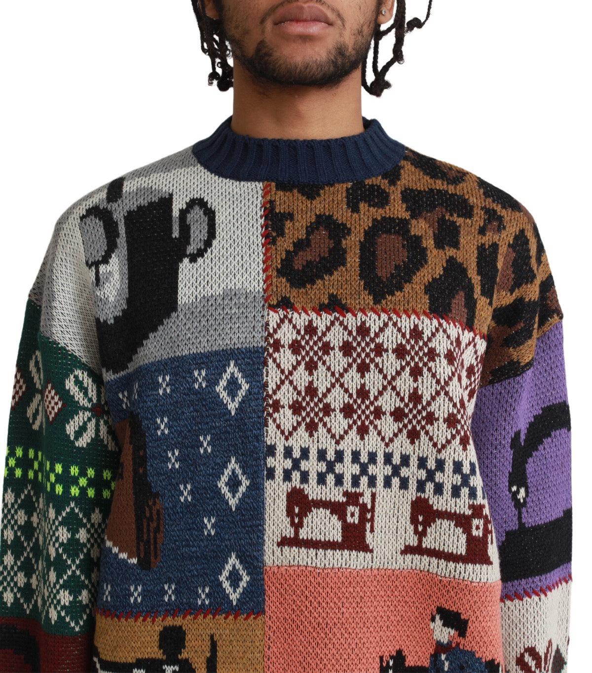 Kapital 5G Wool Kurogane Mishin Patchwork Crew Sweater Navy - Image 5