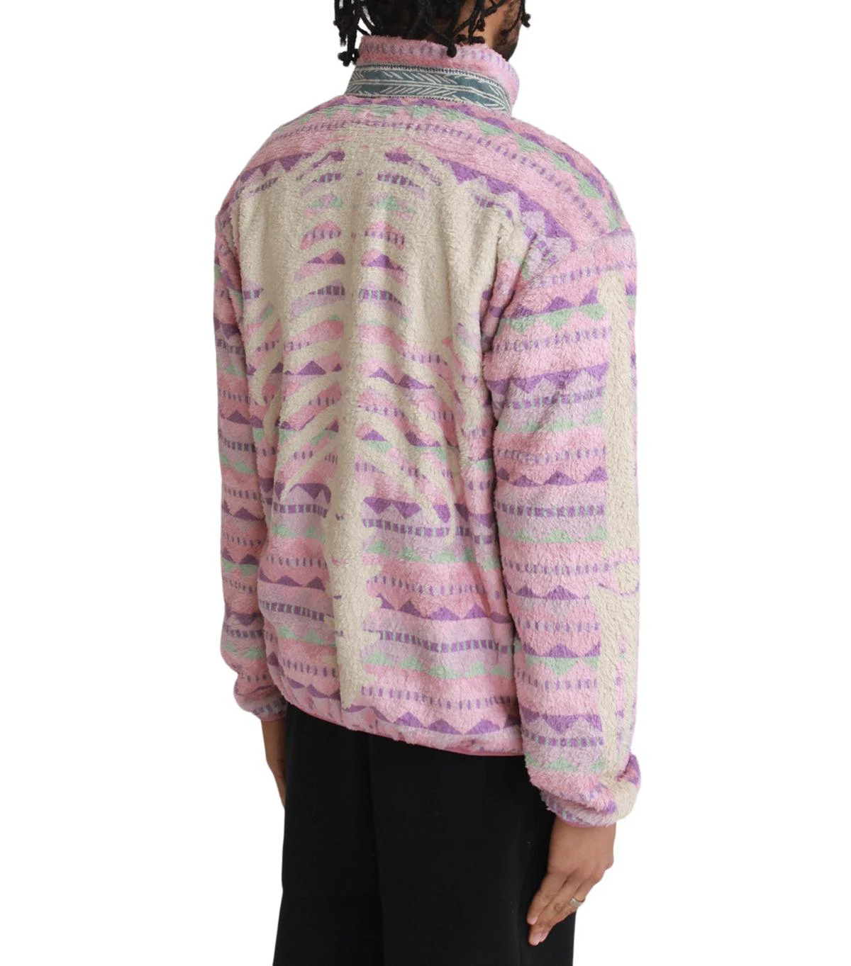 Kapital Ashland Stripe & Bone Fleece Zip Blouson Pink - Image 3