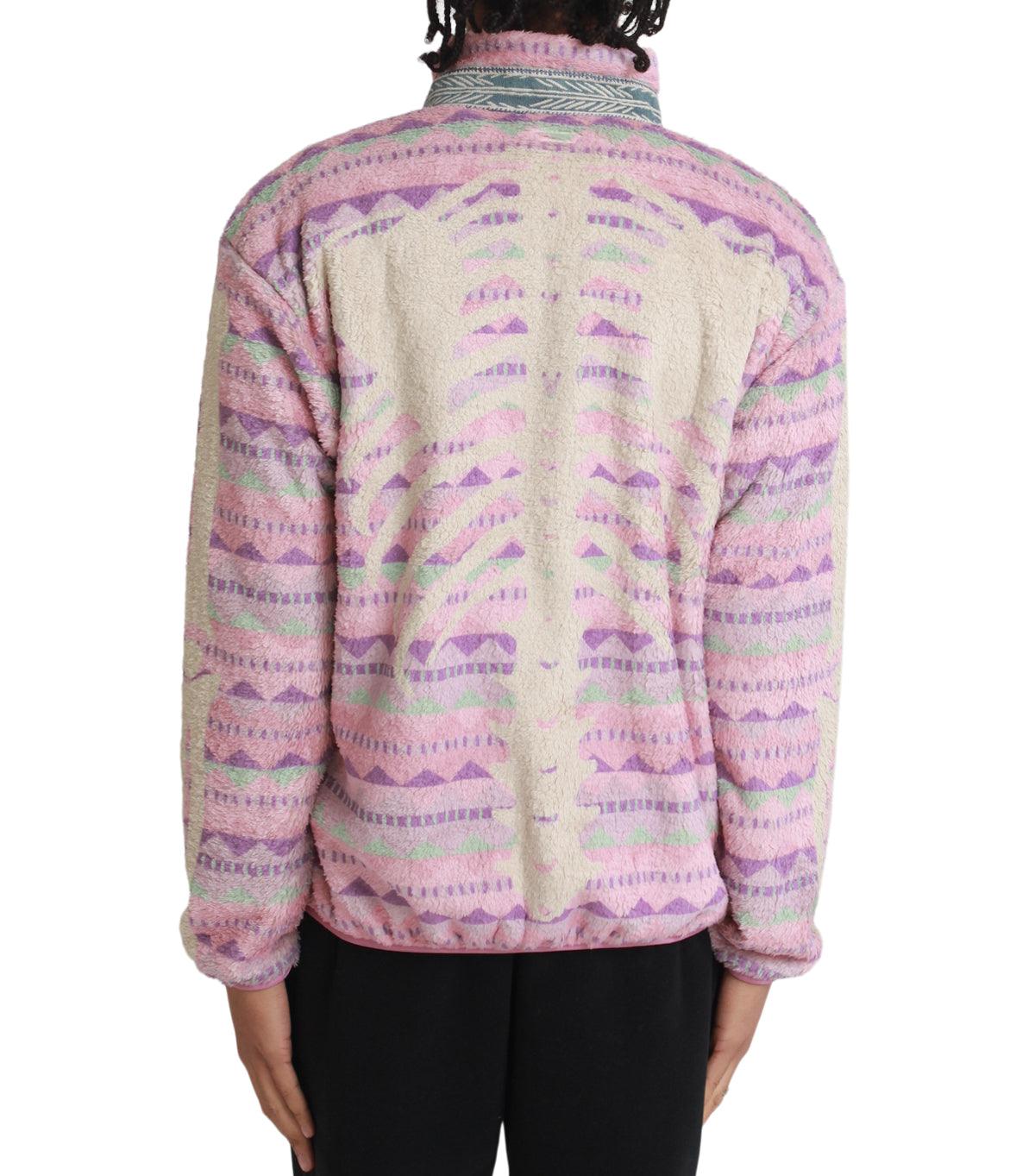 Kapital Ashland Stripe & Bone Fleece Zip Blouson Pink - Image 4