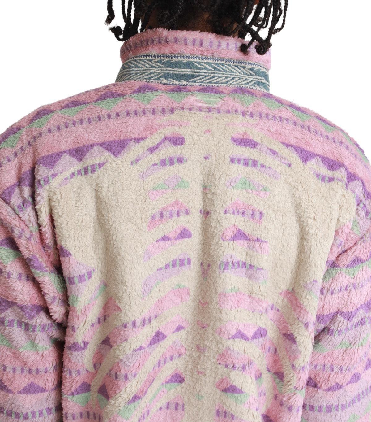 Kapital Ashland Stripe & Bone Fleece Zip Blouson Pink - Image 5