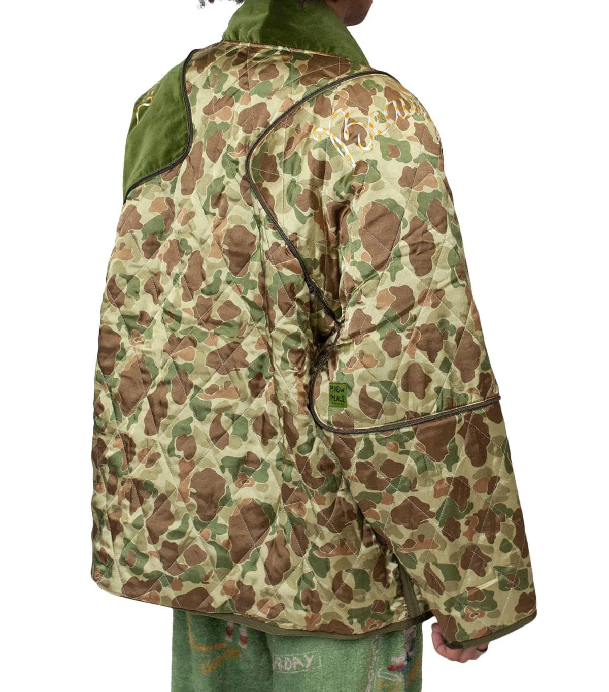 Kapital Rayon Satin Quilting Camo Kesa Sham Bomber Jacket (Beautiful Vietnam) Khaki - Image 3