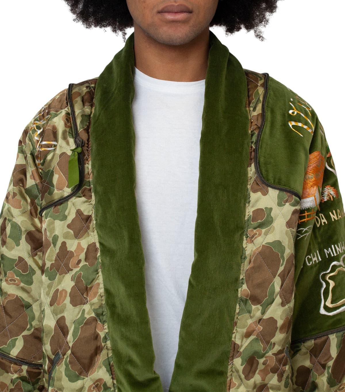 Kapital Rayon Satin Quilting Camo Kesa Sham Bomber Jacket (Beautiful Vietnam) Khaki - Image 4