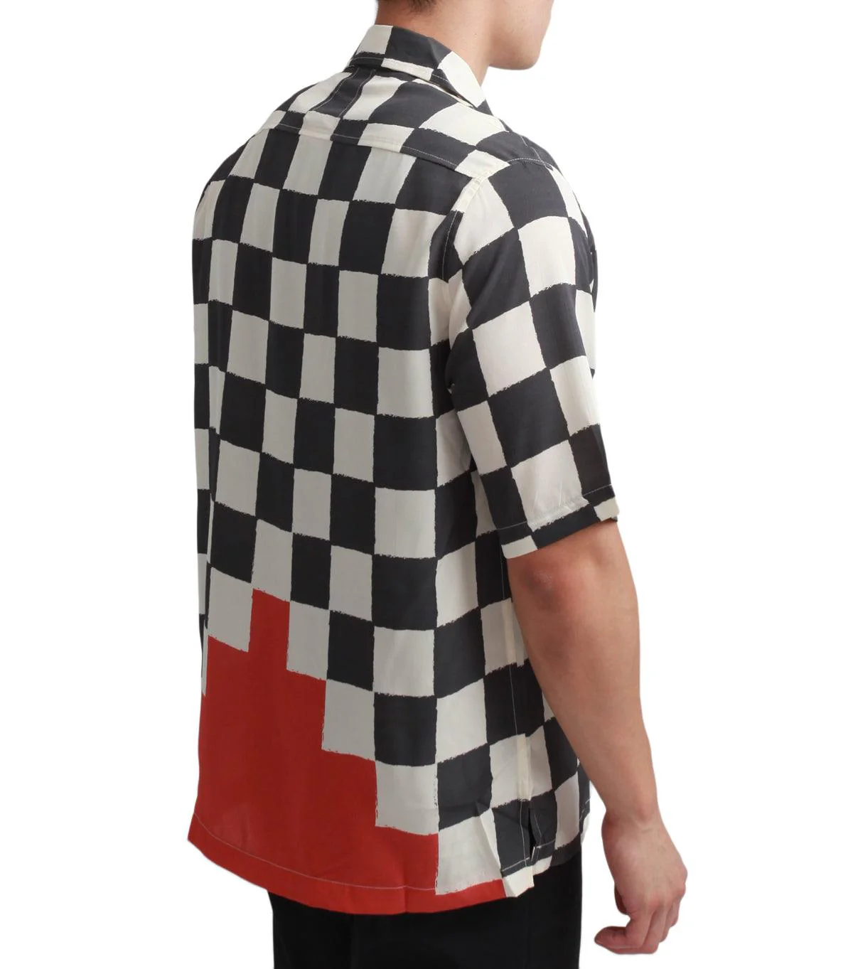 Rhude Silk Printed Broken Checker Shirt Ivory Black - Image 3