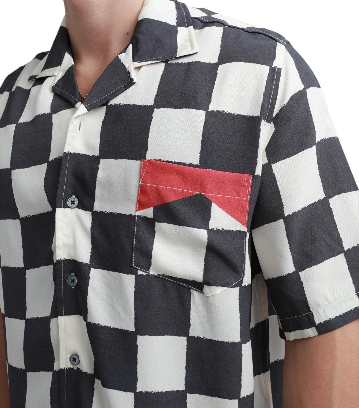 Rhude Silk Printed Broken Checker Shirt Ivory Black - Image 5