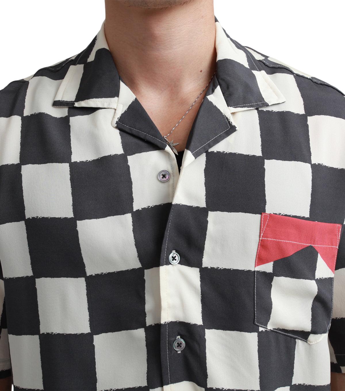 Rhude Silk Printed Broken Checker Shirt Ivory Black - Image 6